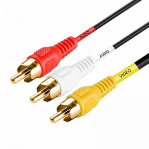 3-Male RCA naar 3-Male RCA Composiet Video Audio A / V AV-kabel Verguld